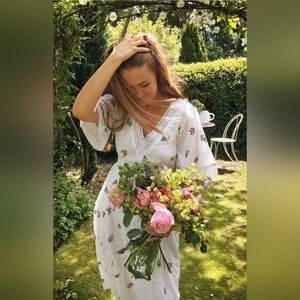 Cath Kidston London Floral Fearne Cotton Crinkle Embroidered Dress 12